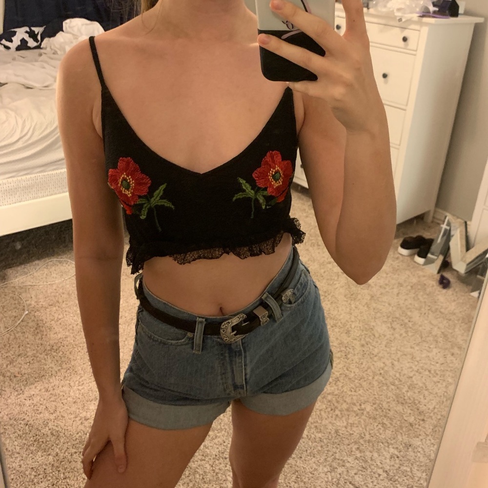 TopShop Embroidered Crop Top